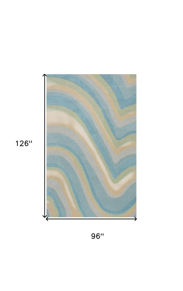 HomeRoots 8' Hand-Tufted Wool Abstract Area Rug in Blue, Beige, and Green - Elevate Your Contemporary Space! 8' X 10' 350244