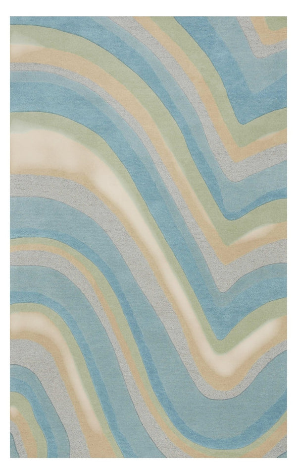 HomeRoots 8' Hand-Tufted Wool Abstract Area Rug in Blue, Beige, and Green - Elevate Your Contemporary Space! 8' X 10' 350244