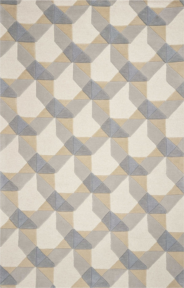 HomeRoots 8' Hand-Tufted Wool Geometric Area Rug in Ivory, Gray, and Cream for Timeless Style and Comfort 8' X 11' 350245