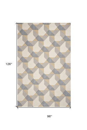 HomeRoots 8' Hand-Tufted Wool Geometric Area Rug in Ivory, Gray, and Cream for Timeless Style and Comfort 8' X 11' 350245