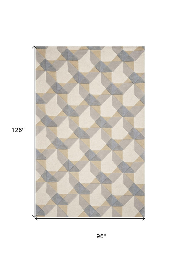 HomeRoots 8' Hand-Tufted Wool Geometric Area Rug in Ivory, Gray, and Cream for Timeless Style and Comfort 8' X 11' 350245