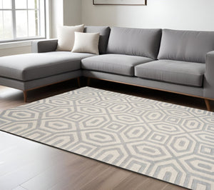 HomeRoots 8' Hand-Tufted Gray Wool Geometric Area Rug for Modern Elegance and Cozy Comfort in Your Home 8' X 10' 350246