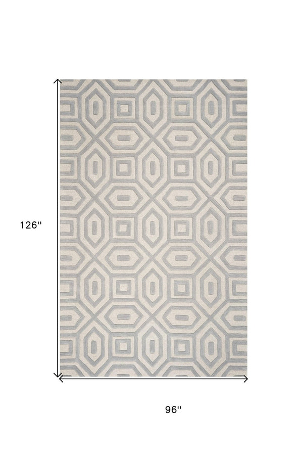 HomeRoots 8' Hand-Tufted Gray Wool Geometric Area Rug for Modern Elegance and Cozy Comfort in Your Home 8' X 10' 350246
