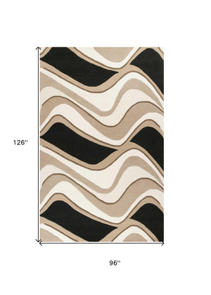 HomeRoots 8' Hand-Tufted Beige and Black Wool Abstract Area Rug - Elevate Your Space with Modern Comfort 8' X 11' 350248