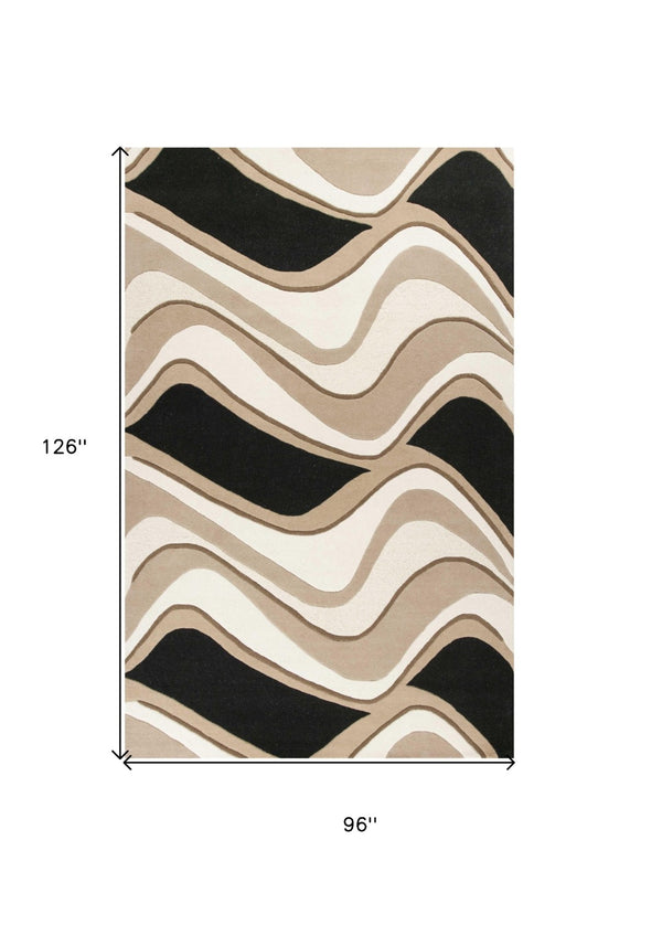 HomeRoots 8' Hand-Tufted Beige and Black Wool Abstract Area Rug - Elevate Your Space with Modern Comfort 8' X 11' 350248