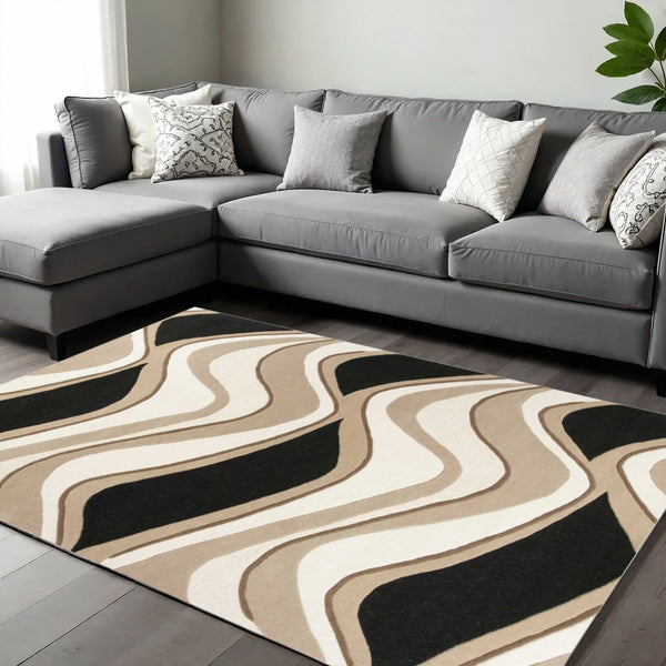HomeRoots 8' Hand-Tufted Beige and Black Wool Abstract Area Rug - Elevate Your Space with Modern Comfort 8' X 11' 350248