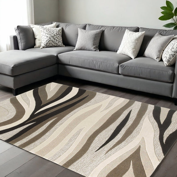 HomeRoots 8' Handcrafted Wool Area Rug in Beige, Ivory, and Black - Modern Abstract Design for Stylish Spaces 8" x 11" 350250