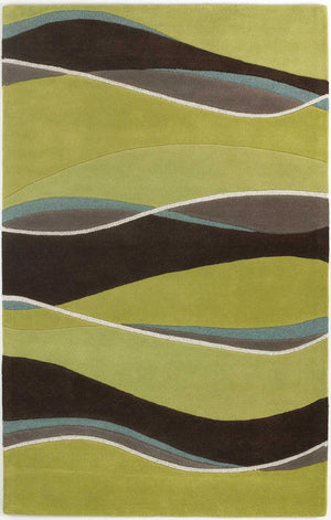 HomeRoots 8' Hand-Tufted Wool Abstract Area Rug in Vibrant Lime Green, Brown, and Blue for Modern Spaces 8' X 11' 350251