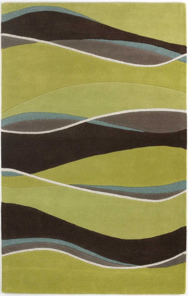 HomeRoots 8' Hand-Tufted Wool Abstract Area Rug in Vibrant Lime Green, Brown, and Blue for Modern Spaces 8' X 11' 350251