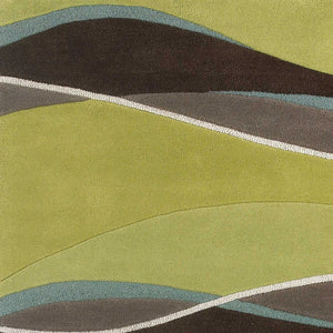 HomeRoots 8' Hand-Tufted Wool Abstract Area Rug in Vibrant Lime Green, Brown, and Blue for Modern Spaces 8' X 11' 350251