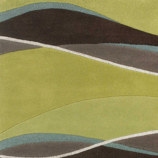 HomeRoots 8' Hand-Tufted Wool Abstract Area Rug in Vibrant Lime Green, Brown, and Blue for Modern Spaces 8' X 11' 350251