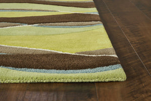 HomeRoots 8' Hand-Tufted Wool Abstract Area Rug in Vibrant Lime Green, Brown, and Blue for Modern Spaces 8' X 11' 350251