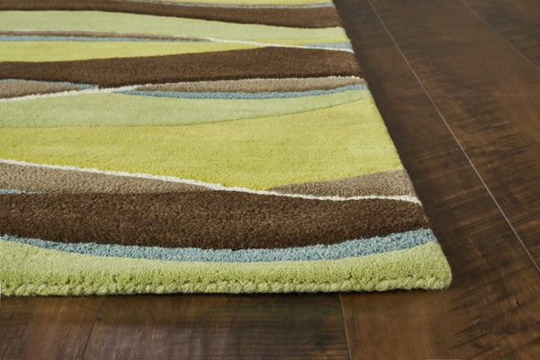 HomeRoots 8' Hand-Tufted Wool Abstract Area Rug in Vibrant Lime Green, Brown, and Blue for Modern Spaces 8' X 11' 350251