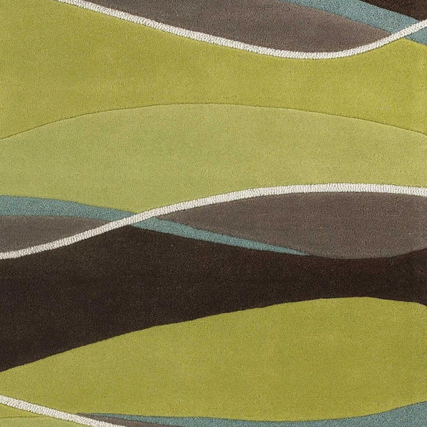 HomeRoots 8' Hand-Tufted Wool Abstract Area Rug in Vibrant Lime Green, Brown, and Blue for Modern Spaces 8' X 11' 350251