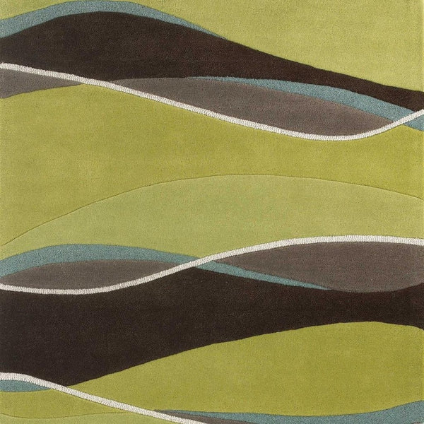 HomeRoots 8' Hand-Tufted Wool Abstract Area Rug in Vibrant Lime Green, Brown, and Blue for Modern Spaces 8' X 11' 350251