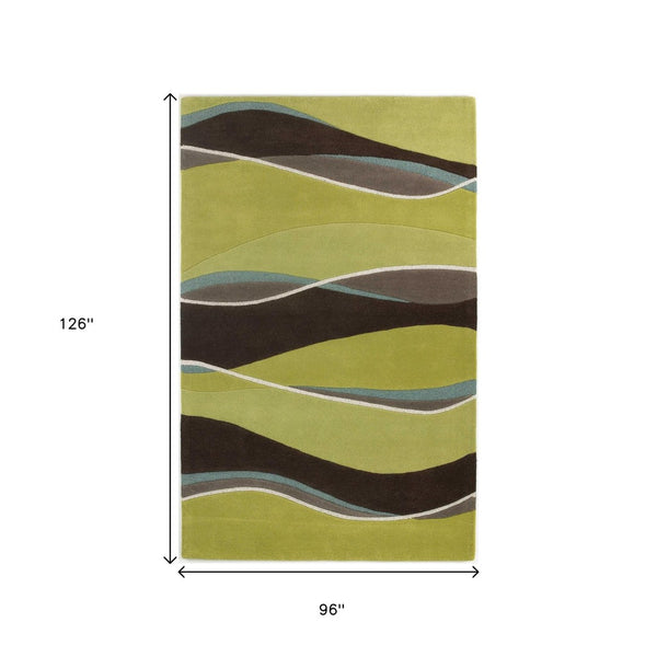 HomeRoots 8' Hand-Tufted Wool Abstract Area Rug in Vibrant Lime Green, Brown, and Blue for Modern Spaces 8' X 11' 350251