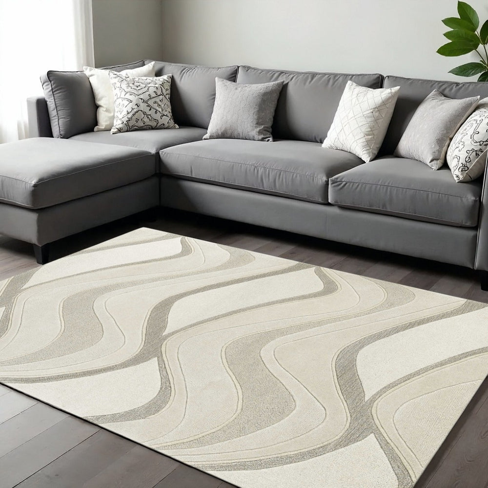 HomeRoots 8' Handcrafted Wool Area Rug in Ivory and Gray - Modern Abstract Design for Cozy Living Spaces 8' X 10' 350252