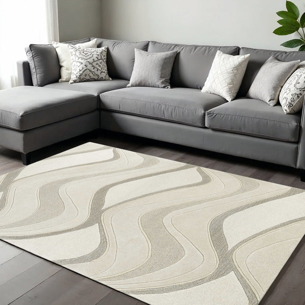 HomeRoots 8' Handcrafted Wool Area Rug in Ivory and Gray - Modern Abstract Design for Cozy Living Spaces 8' X 10' 350252