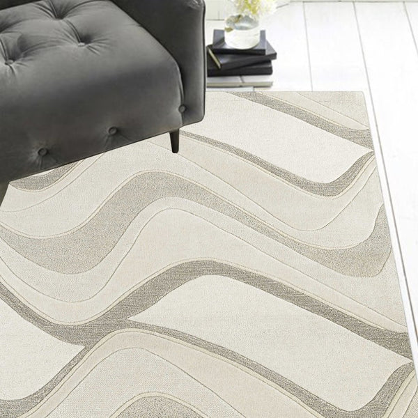 HomeRoots 8' Handcrafted Wool Area Rug in Ivory and Gray - Modern Abstract Design for Cozy Living Spaces 8' X 10' 350252