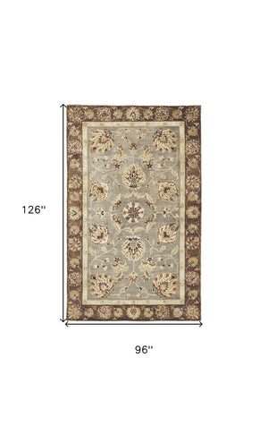 HomeRoots 8' Timeless Gray Brown Ivory Floral Medallion Hand-Tufted Area Rug in New Zealand Lambs Wool 8' X 11' 350254