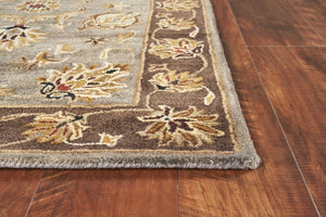 HomeRoots 8' Timeless Gray Brown Ivory Floral Medallion Hand-Tufted Area Rug in New Zealand Lambs Wool 8' X 11' 350254