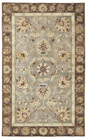 HomeRoots 8' Timeless Gray Brown Ivory Floral Medallion Hand-Tufted Area Rug in New Zealand Lambs Wool 8' X 11' 350254