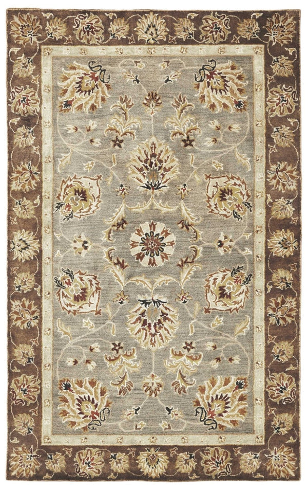 HomeRoots 8' Timeless Gray Brown Ivory Floral Medallion Hand-Tufted Area Rug in New Zealand Lambs Wool 8' X 11' 350254