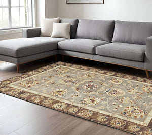 HomeRoots 8' Timeless Gray Brown Ivory Floral Medallion Hand-Tufted Area Rug in New Zealand Lambs Wool 8' X 11' 350254