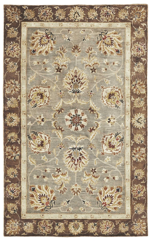 HomeRoots 8' Timeless Gray Brown Ivory Floral Medallion Hand-Tufted Area Rug in New Zealand Lambs Wool 8' X 11' 350254