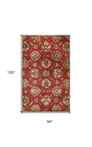 Homeroots 8' X 10' 6 Wool Red Area Rug  Wool 350255