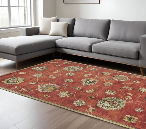 HomeRoots 8' Hand-Tufted Wool Area Rug with Timeless Floral Vines in Sienna Gold and Green for Elegant Spaces 8" x 11" 350259