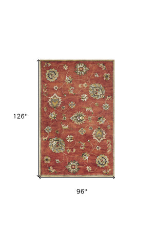 Homeroots 8' X 11' Sienna Orange Hand Tufted Allover Traditional Floral Indoor Area Rug  Wool 350259
