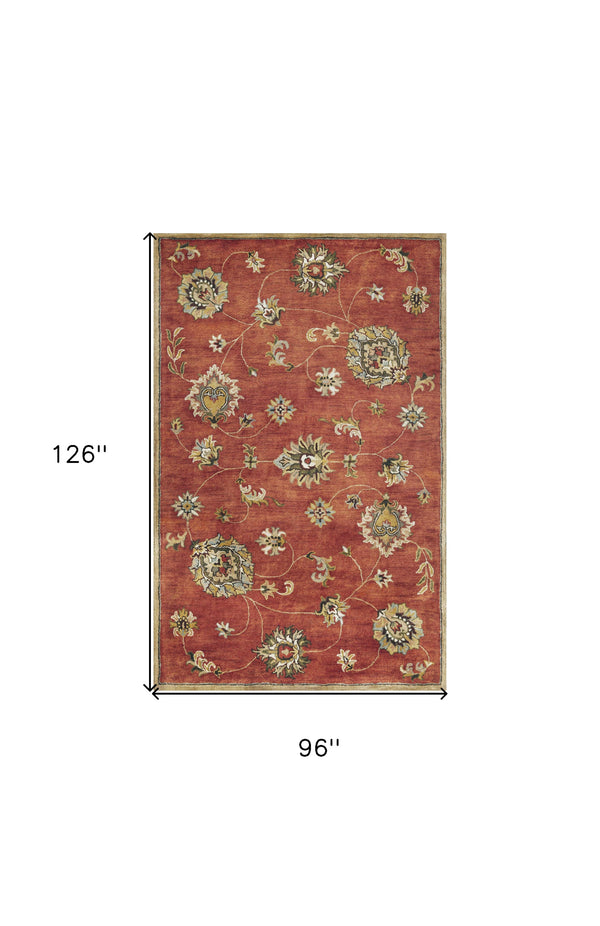 Homeroots 8' X 11' Sienna Orange Hand Tufted Allover Traditional Floral Indoor Area Rug  Wool 350259