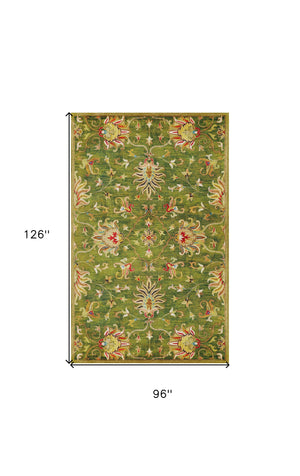 Homeroots 8' X 11' Green And Ivory Wool Floral Handmade Area Rug  Wool 350260