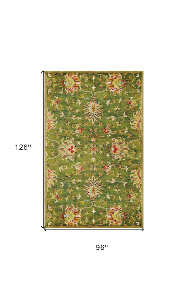 Homeroots 8' X 11' Green And Ivory Wool Floral Handmade Area Rug  Wool 350260