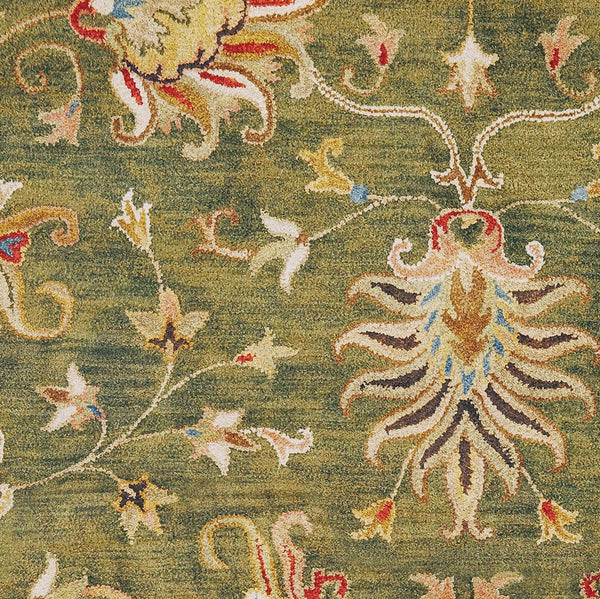 Homeroots 8' X 11' Green And Ivory Wool Floral Handmade Area Rug  Wool 350260