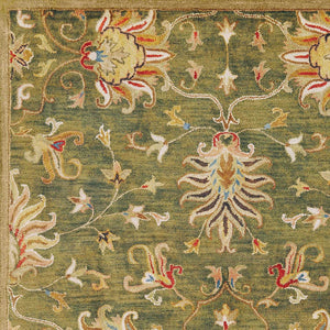 Homeroots 8' X 11' Green And Ivory Wool Floral Handmade Area Rug  Wool 350260