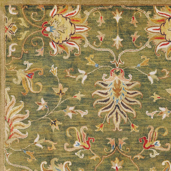 Homeroots 8' X 11' Green And Ivory Wool Floral Handmade Area Rug  Wool 350260