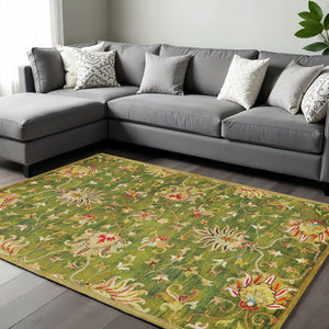 HomeRoots 8' Hand-Tufted Wool Area Rug with Elegant Floral Medallion Design in Rich Green, Red & Ivory Tones 8' X 11' 350260