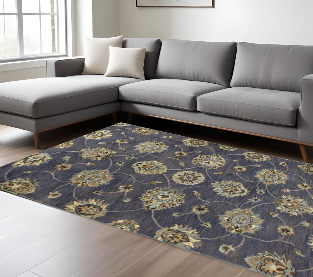 HomeRoots 8' Hand-Tufted New Zealand Lambs Wool Floral Area Rug - Elegant Dark Gray, Green & Brown Design 8' X 11' 350261
