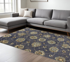 HomeRoots 8' Hand-Tufted New Zealand Lambs Wool Floral Area Rug - Elegant Dark Gray, Green & Brown Design 8' X 11' 350261