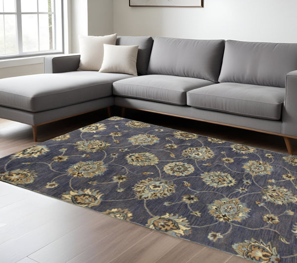 HomeRoots 8' Hand-Tufted New Zealand Lambs Wool Floral Area Rug - Elegant Dark Gray, Green & Brown Design 8' X 11' 350261
