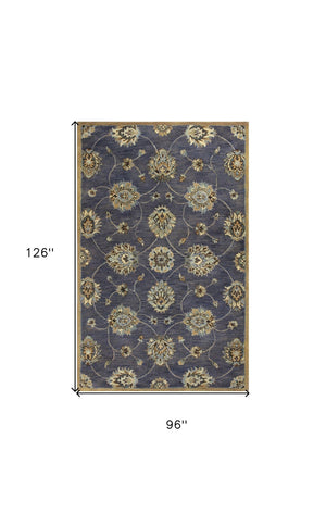 HomeRoots 8' Hand-Tufted New Zealand Lambs Wool Floral Area Rug - Elegant Dark Gray, Green & Brown Design 8' X 11' 350261