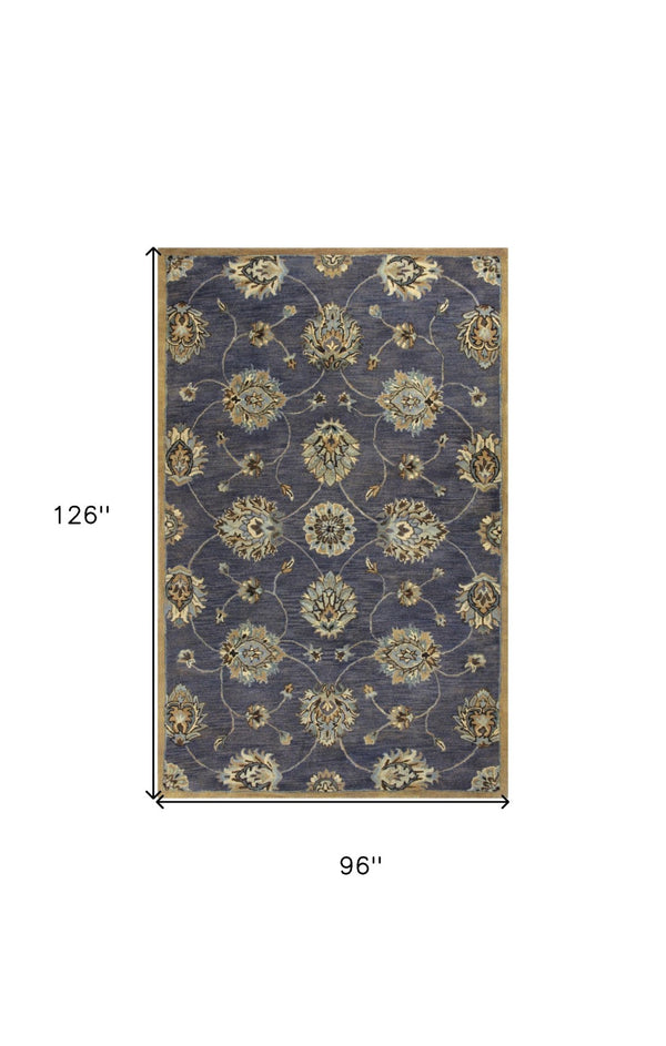 HomeRoots 8' Hand-Tufted New Zealand Lambs Wool Floral Area Rug - Elegant Dark Gray, Green & Brown Design 8' X 11' 350261