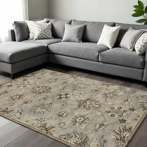 HomeRoots 8' Hand-Tufted Wool Floral Area Rug in Gray, Ivory & Brown - Elegant Design for Timeless Décor 8' X 10' 350262