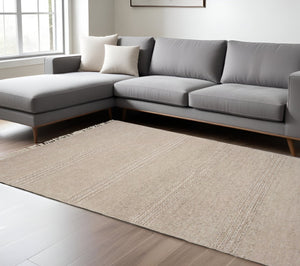 HomeRoots 8' Handcrafted Beige Wool Area Rug - Artisanal Comfort, Durable Design, and Noise Reduction for Your Home 8' X 11' 350263