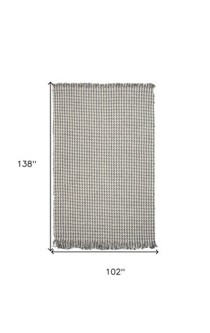 HomeRoots 8' Handcrafted Wool Houndstooth Area Rug in Gray and Ivory – Luxurious Comfort for Any Space 8' X 11' 350265