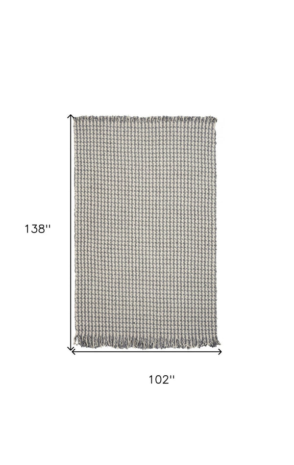 HomeRoots 8' Handcrafted Wool Houndstooth Area Rug in Gray and Ivory – Luxurious Comfort for Any Space 8' X 11' 350265