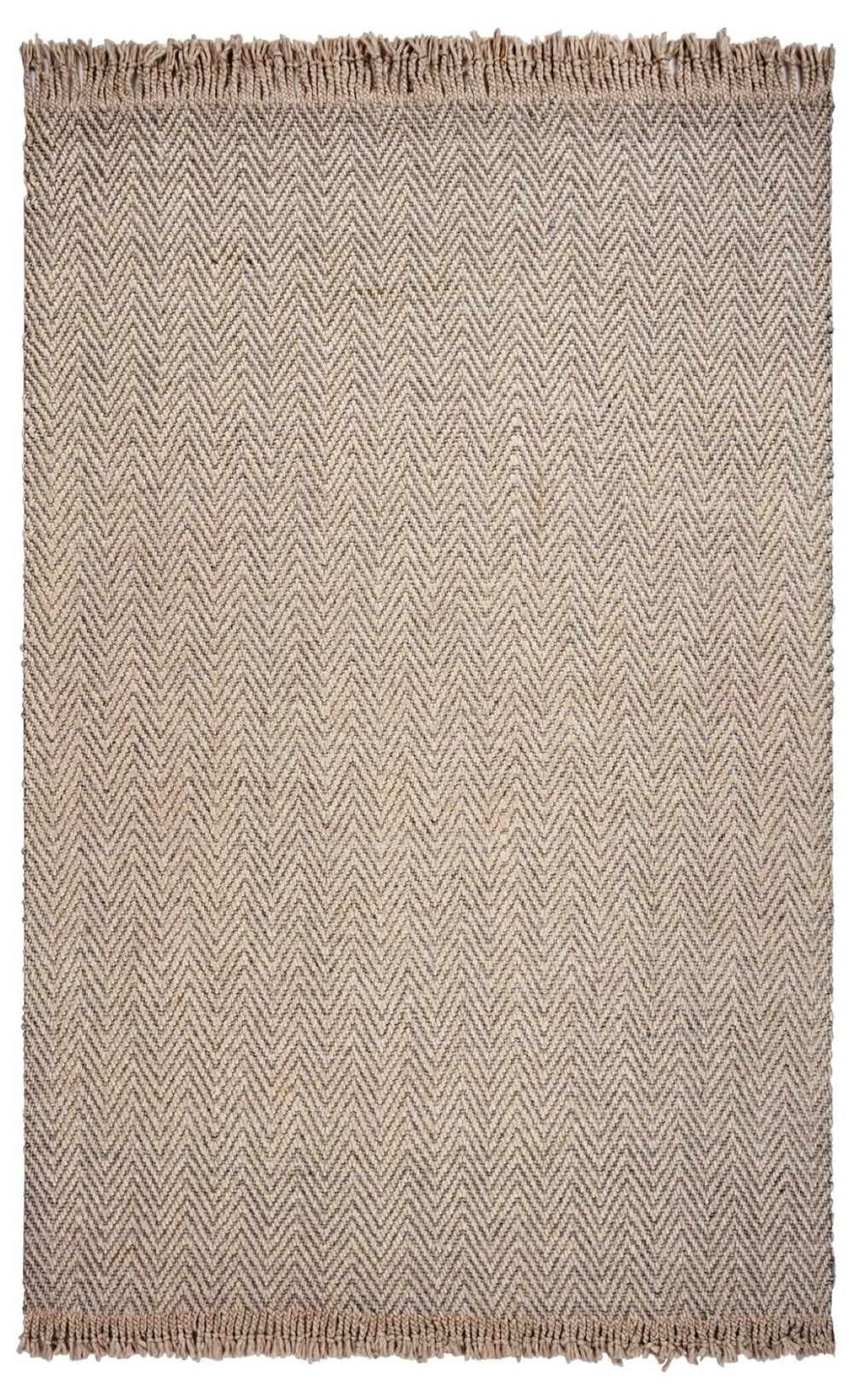 HomeRoots 9' Hand Woven Beige and Gray Wool Chevron Area Rug with Fringed Edges for Timeless Home Style 9' X 12' 350266