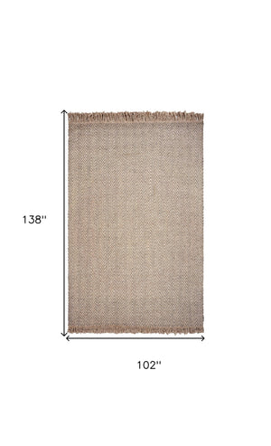 Homeroots 9' X 12' Oatmeal Beige Hand Woven Herringbone With Braided Fringe Indoor Area Rug  Wool 350266